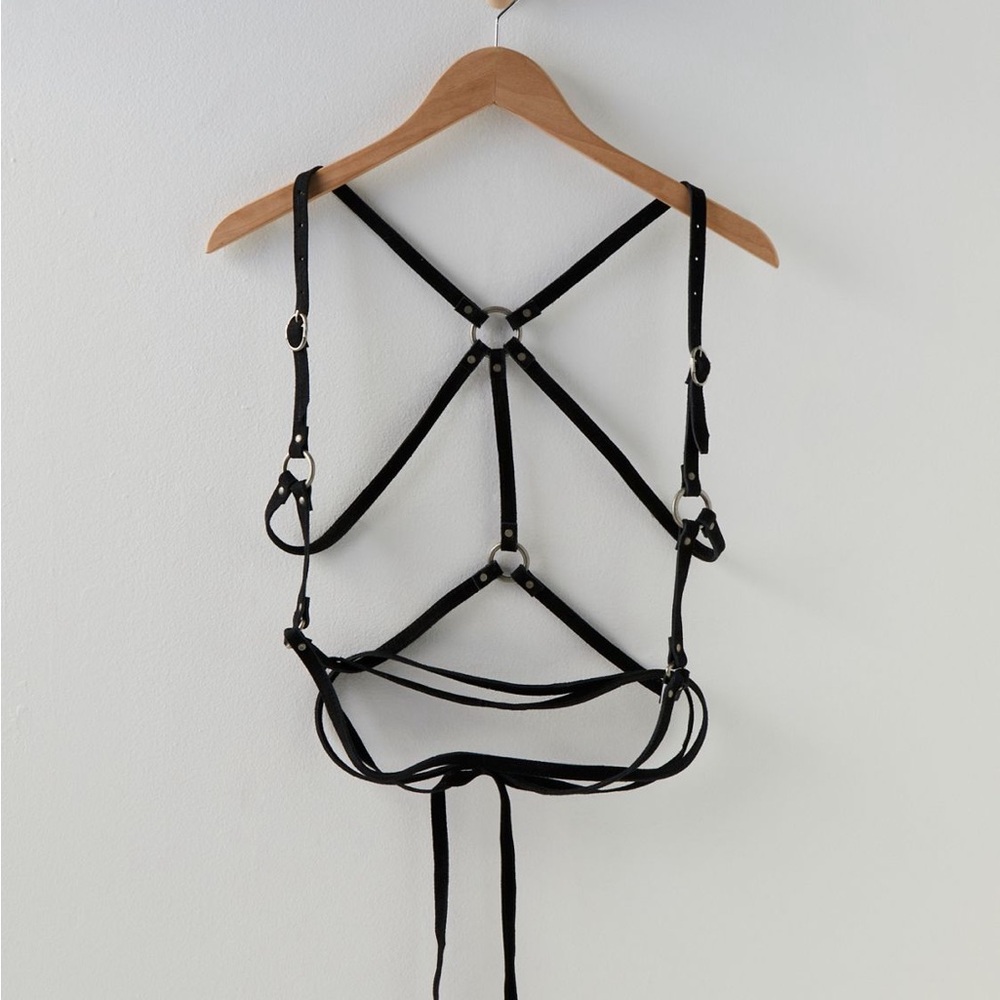 Free People Black Strappy Body Harness with Metal Rings s/m